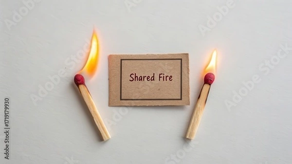 Fototapeta Creative Concept of Shared Fire with Matches and Card on Table