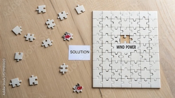 Fototapeta Creative Concept of Solving Puzzle with Mind Power and Solution