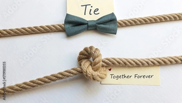 Fototapeta Creative Concept of Tying the Knot with Bow Tie and Ropes