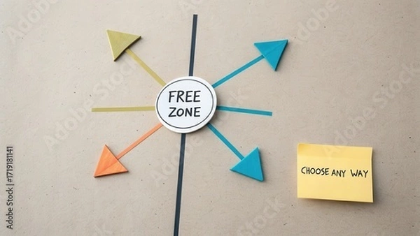 Fototapeta Creative Decision-Making Concept with Free Zone and Direction Arrows