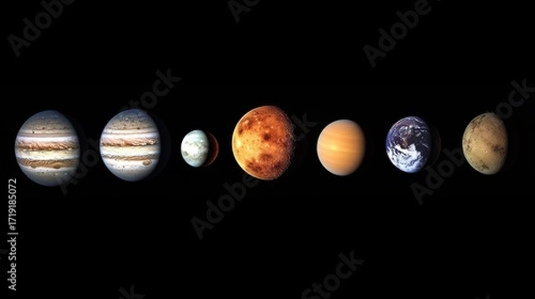 Fototapeta Stunning Array of Planets in Our Solar System Against Black Background