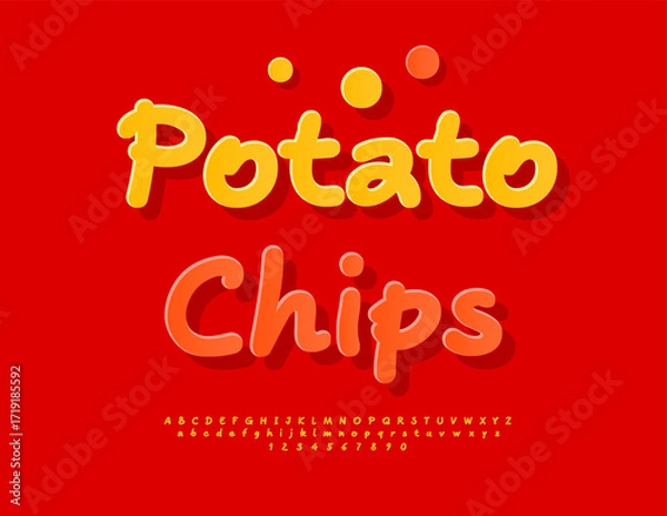 Fototapeta Vector Funny Promotion Potato ChIps. Red Sticker Font. Modern Handwritten Alphabet Letters and Numbers set.