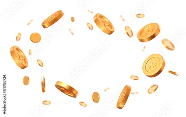 Fototapeta 3d set of South African Rands golden coins with different angles. Stock vector illustration on isolated background.	
