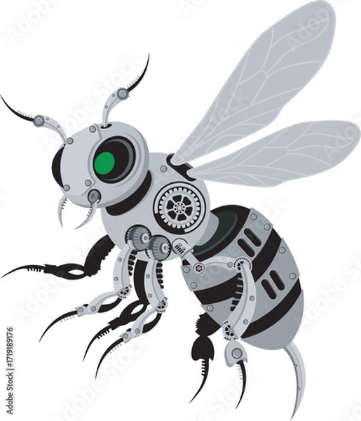 Fototapeta Vector bee robot on a white background.
