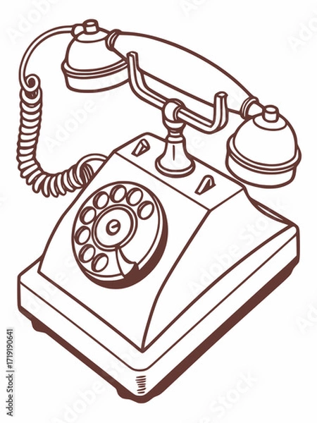 Fototapeta classic rotary telephone vector illustration, single object, vintage style, solid color, white background