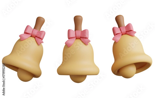 Fototapeta 3d render of a minimal bells with bow for Christmas decorations set