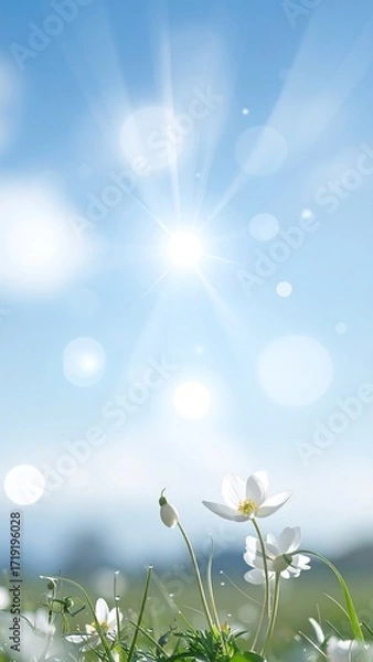 Fototapeta Delicate spring flowers bathed in sunlight