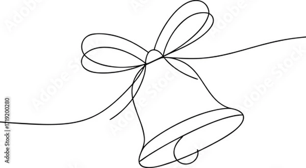 Fototapeta Single line drawing of a bell with a ribbon bow continuous line