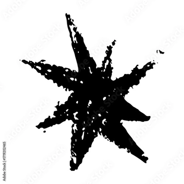 Fototapeta Grunge black star silhouette with splatter texture. Rough vector illustration isolated on transparent background. Perfect for punk, retro and abstract design projects