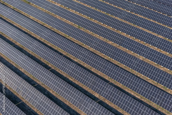 Fototapeta Aerial view to a solar panels in solar park near to Malko Tarnovo, Burgas, Bulgaria
