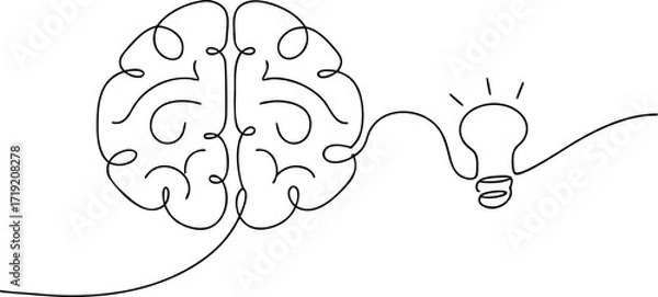 Fototapeta Brain and lightbulb continuous line drawing idea thinking