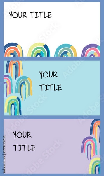 Obraz A versatile set of vector postcards. Abstract designs with vibrant brushstrokes on a neutral background create the perfect backdrop for your text. Ideal for invitations and greeting cards.