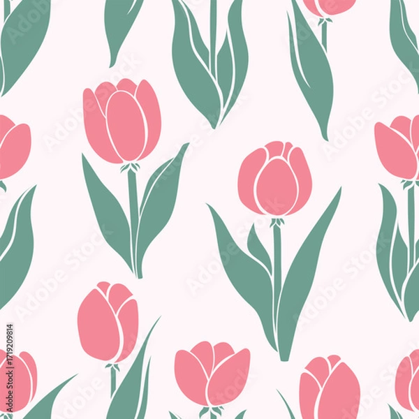Obraz A versatile vector seamless pattern. This abstract design features vibrant stylized tulips, creating a dynamic and cheerful texture against a clean white background.