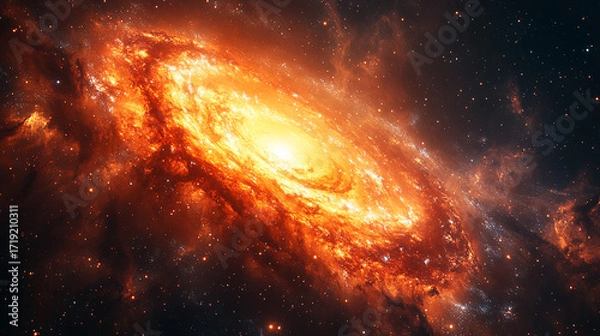 Fototapeta Spiral galaxy with bright core in deep space