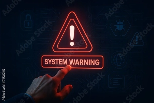 Obraz System Warning Alert on Digital Interface with Hand Pointing to Notification of Security Breach