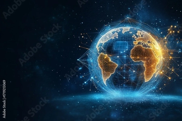 Fototapeta A Captivating Visual of Global Connectivity A Digital Earth with Illuminated Networks