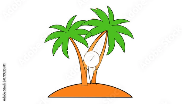 Fototapeta Cartoon Palm Tree with Coconut Isolated on White