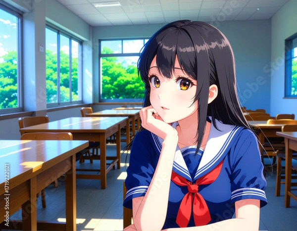 Fototapeta 物思いに耽る高校生