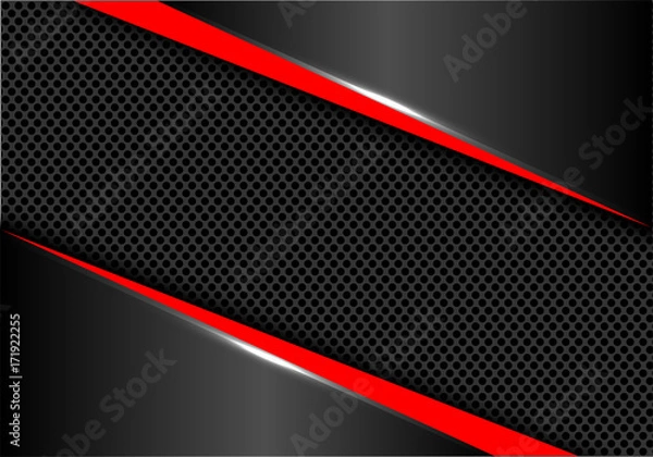 Obraz Abstract red line dark gray metal circle mesh design modern futuristic luxury background vector illustration. 