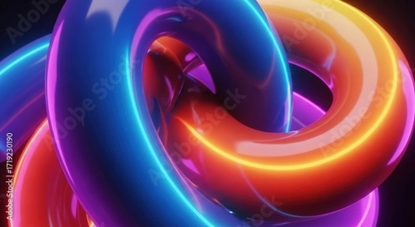 Fototapeta Abstract 3D Rings with Neon Glowing Light Colorful Background.