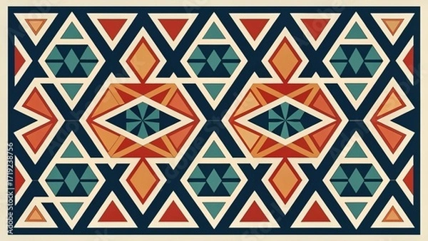 Fototapeta Intricate asymmetric geometric pattern overlay in vibrant colors showcasing shapes and design elements for creative inspiration