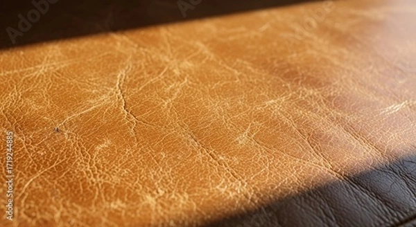 Fototapeta Close-up of Textured Brown Leather Surface with Cracks.