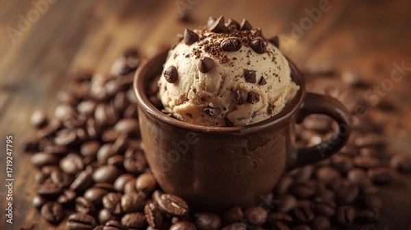 Obraz Mocha Ice Cream with Chocolate Chip Garnish
