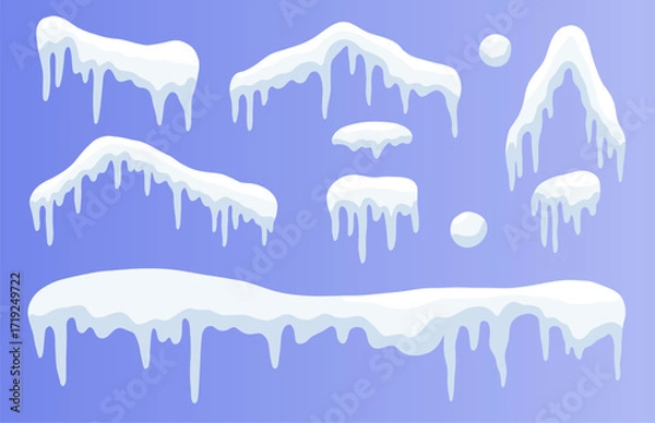 Fototapeta Snowcap frames with frosty icicles for winter designs