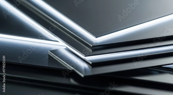 Fototapeta Abstract Metallic Surfaces with Illuminated Edges Modern Design.