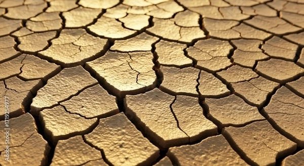 Fototapeta Close-up of Dry Cracked Earth Texture Indicating Drought and Arid Conditions