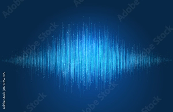 Fototapeta Abstract wave sound illustration made of lines and dots. Music, audio, frequency, and signal in futuristic digital background. Equalizer, pulse flow for technology, media party concept. Vector design