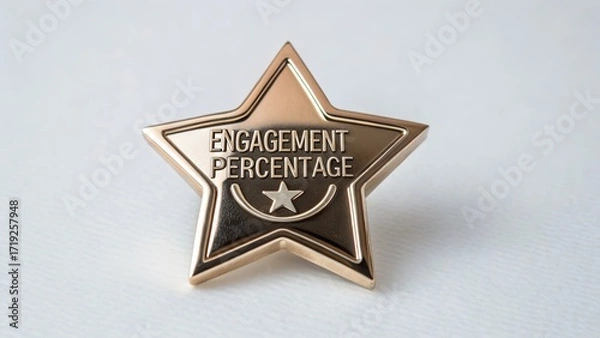 Fototapeta Micro Influencer Marketing Engagement percentage badge in a star shape, symbolizing achievement and recognition.