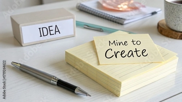 Fototapeta Creative Workspace with Sticky Notes and Idea Box for Inspiration