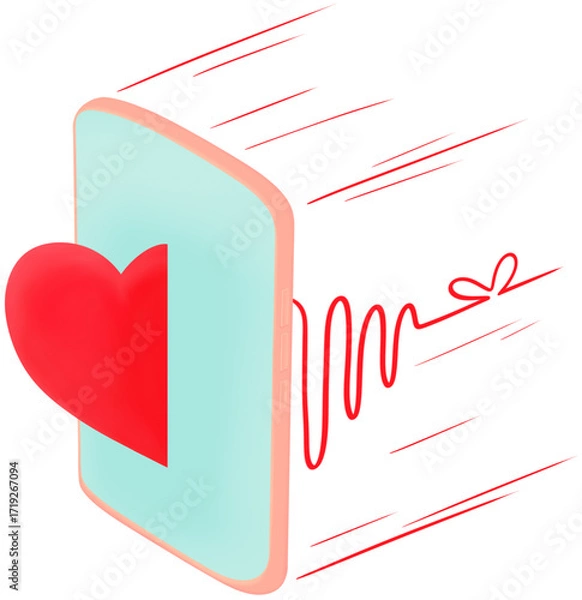 Fototapeta red heart on screen phone