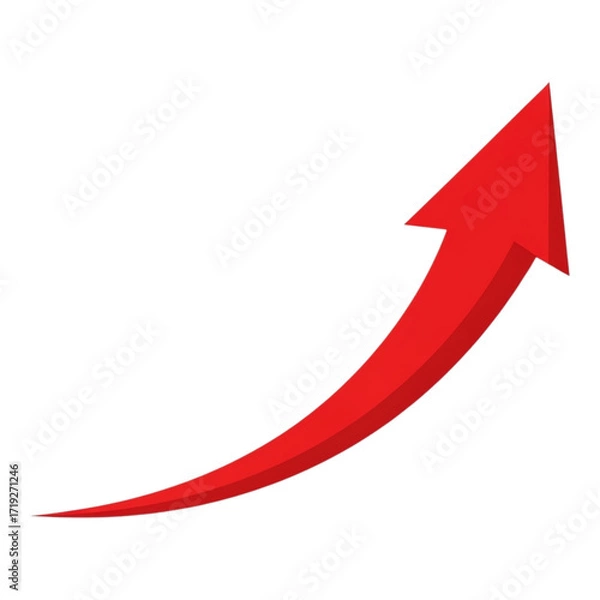Fototapeta A vibrant red arrow curves upwards, symbolizing growth and progress, isolated on transparent background