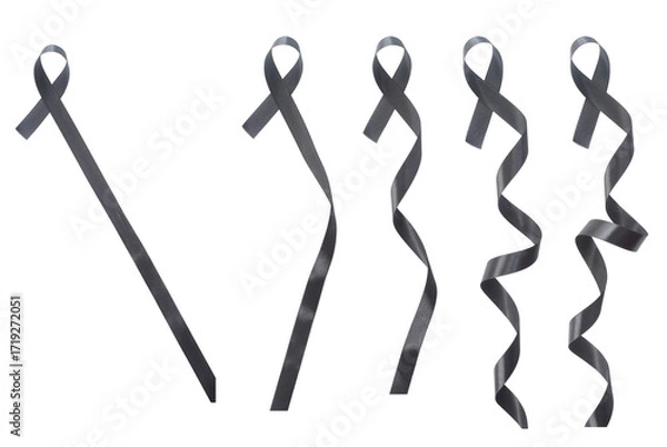 Fototapeta Set collection or collage of black ribbon with curl isolated on transparent background