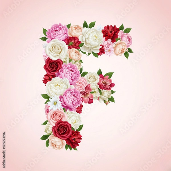 Fototapeta Letter F made of real natural flowers and leaves. Flower font concept. Unique collection of letters and numbers. Spring, summer and valentines creative ... See More
