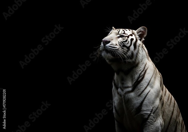 Fototapeta White tiger portrait against black background