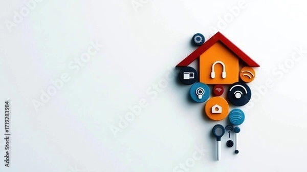 Fototapeta Smart home automation branding with clean vector icons on a perfectly white background