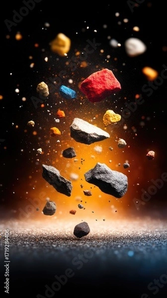 Fototapeta Space debris floating in a black cosmic void phone wallpaper