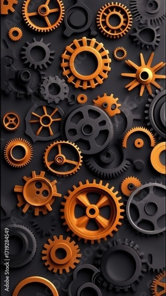 Fototapeta Steampunk gears and cogs in dim lighting phone wallpaper