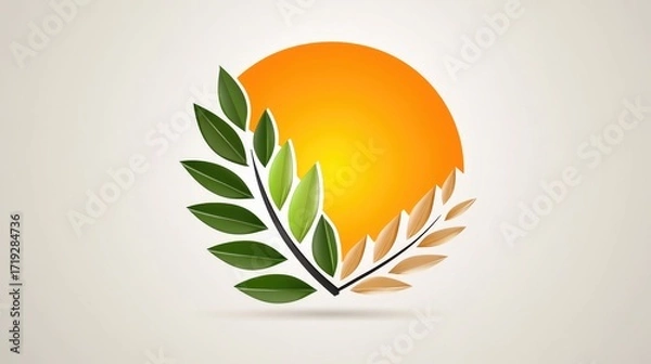 Fototapeta Sustainable energy company logo with nature-inspired elements on a perfectly white background