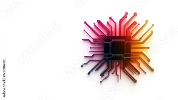 Fototapeta Tech startup logo with futuristic circuit board design on a perfectly white background
