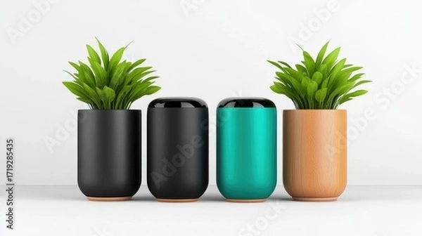 Fototapeta Voice commerce marketing strategy using smart home devices on a perfectly white background