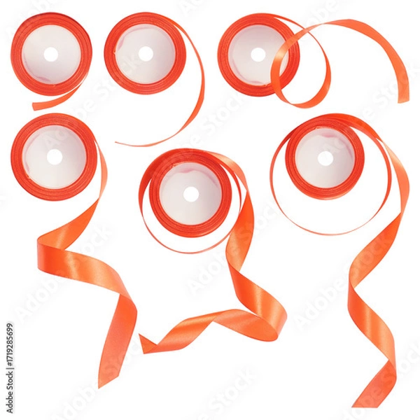 Fototapeta Set collection or collage of red ribbon spool isolated on transparent background