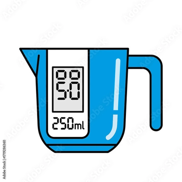 Fototapeta Blue digital measuring cup with handle and display showing 5.0 and 250ml.