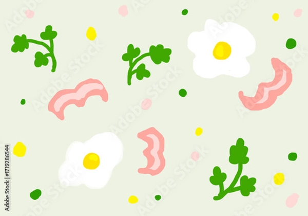 Obraz Pattern with fried eggs or english breakfast with bacon svg vector seamless