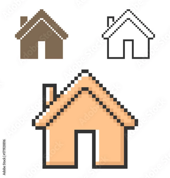 Fototapeta Pixel icon of home in three variants. Fully editable