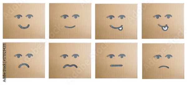 Fototapeta Set collection or collage of hand drawn various emoji on cardboard box paper isolated on transparent background