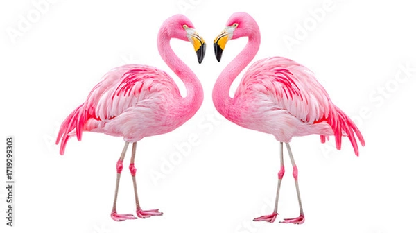 Fototapeta Beautiful Pair of Pink Flamingo Birds Forming a Heart Shape. Ai Generated Images